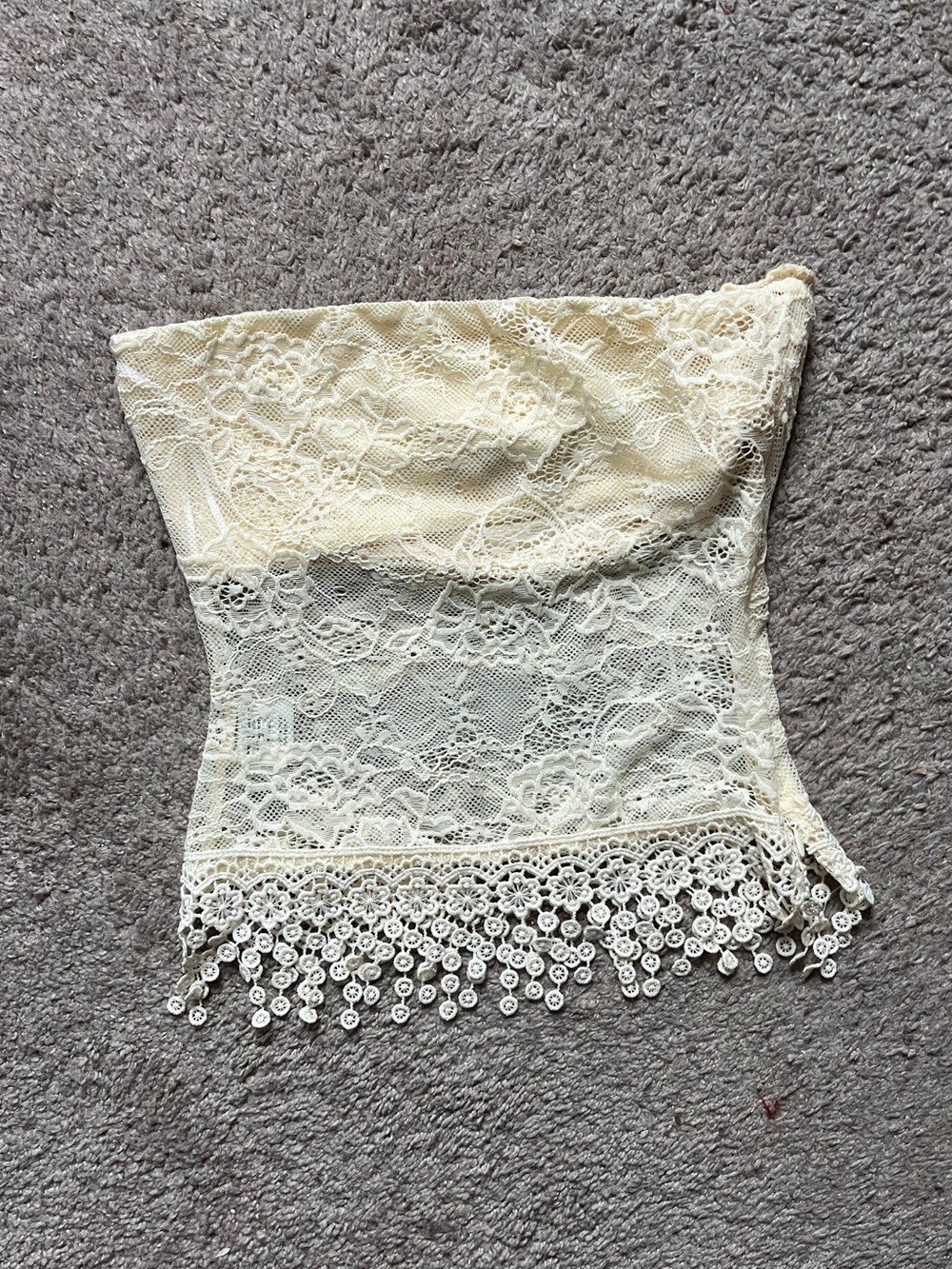 Lace Strapless Crochet Trim Tube Top - Cream